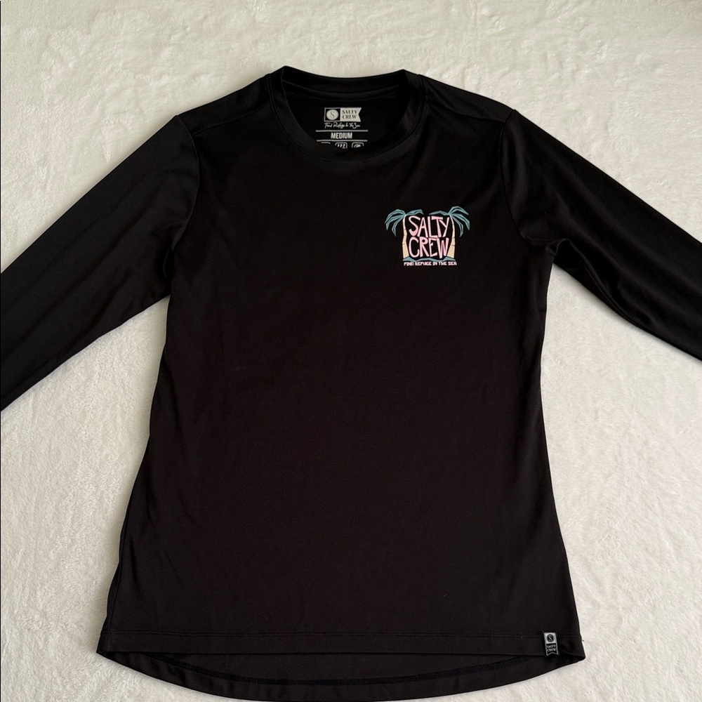 Salty Crew Black Long Sleeve Swim Shirt with Pastel Chest Graphic
